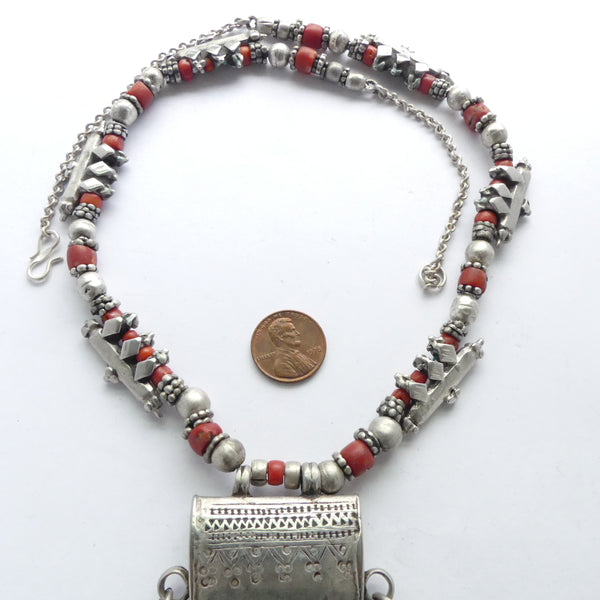 Yemeni Antique Necklace with Coral, Amulet and Bells