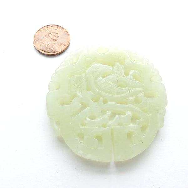 New Jade, Pendant, Vintage with Bird & Auspicious Symbols