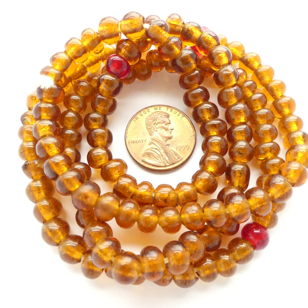 Peking Glass, Amber Color, 6mm on 26-inch Strand