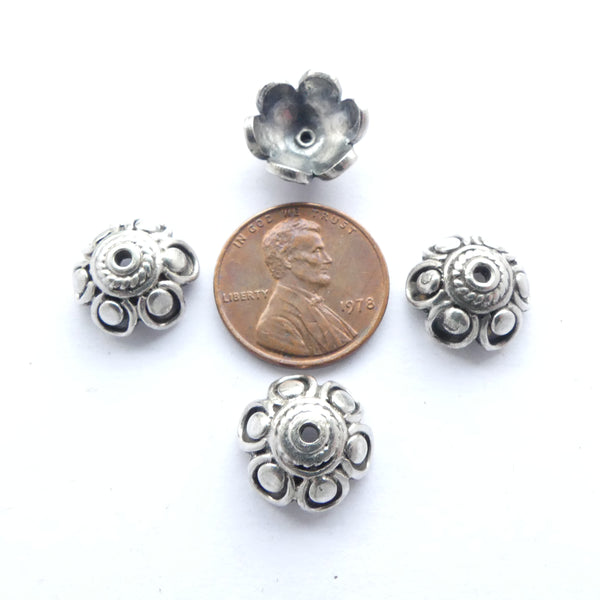 Caps, Indian Sterling Silver, Large Embellished, 14mm Diameter, Sold Individually