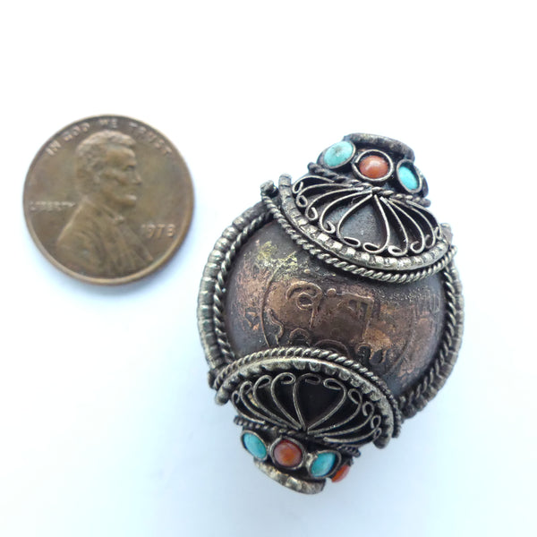 Copper Coins Up-cycled into Beads with Silver and Glass "Gems"