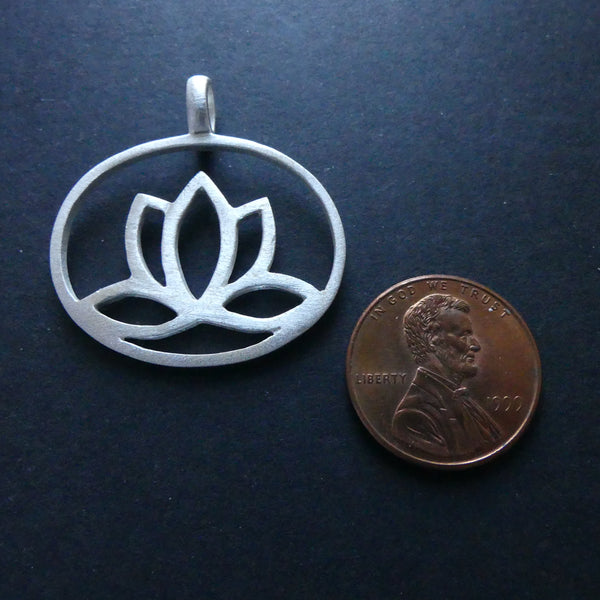 Lotus Pendant, Brushed Sterling Silver, 30mm