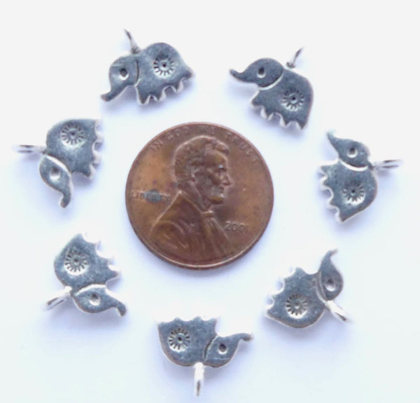 Thai Silver Mini Elephant Pendant,  12x10mm, Sold Individually