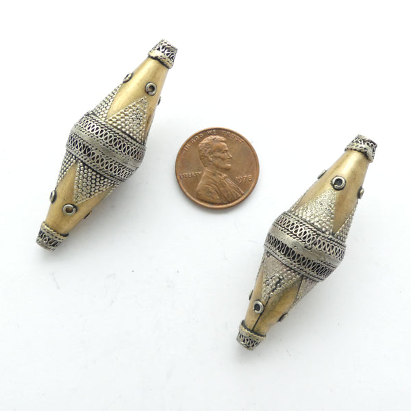 Turkoman Bicone Granulated and Fire-gilded Beads, 50x15mm, Sold Individually