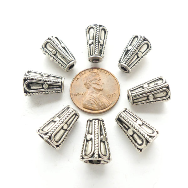 Indian Silver Decorated Cones, 14mm long, Sold Individually