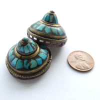 Himalayan Vintage Turquoise Inlay Pendants
