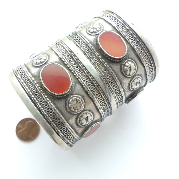 Turkoman Cuff, Vintage with 6 Carnelians