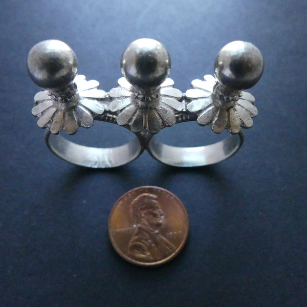 Indian Silver Two-Finger Ring, Sizes 8-9?
