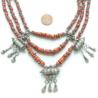 Yemeni Vintage Necklace Coral and Silver Necklace