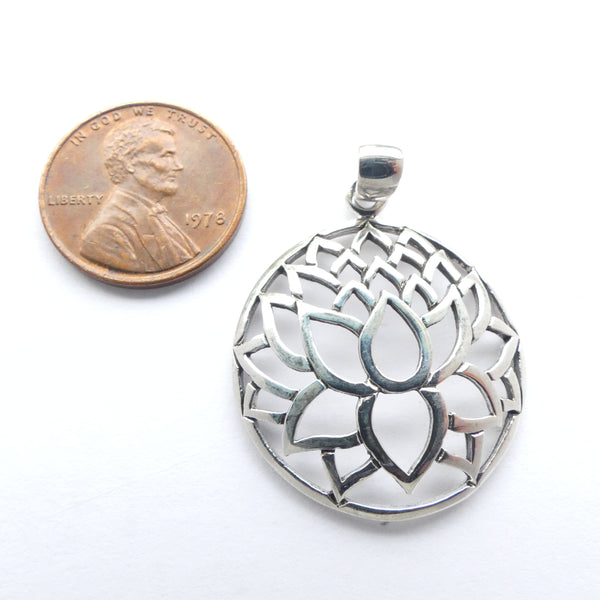 Sterling Silver, Lotus Pendant, 25mm Diameter