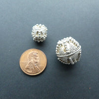 Indian Silver, Bali Style Granulated Beads, Set of 2