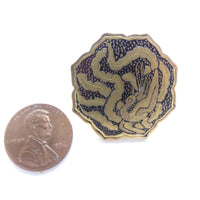 Shakudo Button, Antique Japanese, Phoenix Design, 30mm