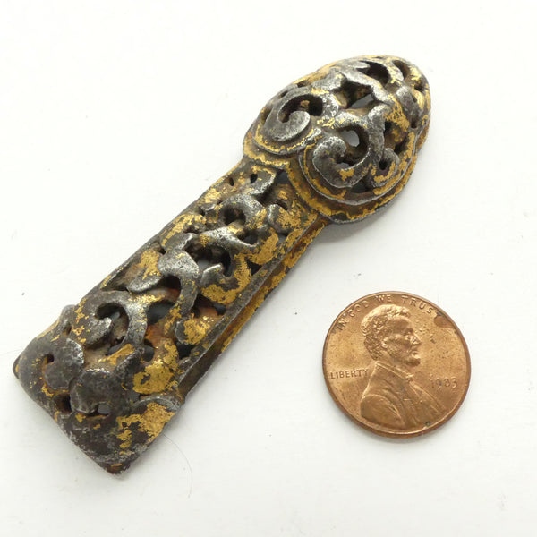 Tibetan Antique (17th Century) Ornamental Object, Iron and Gold 3 Inches Long