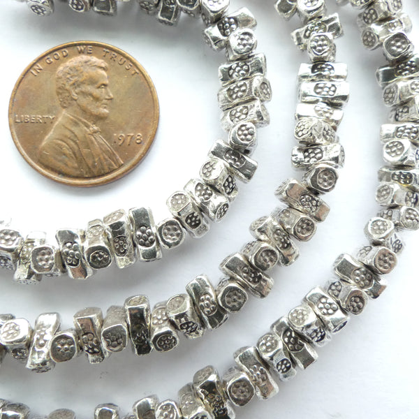 Thai Silver, Small Stamped Toggle Beads, 3x6mm, Sets of