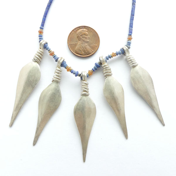 Dagger Pendants, Set of 5 on a Necklace with Lapis Micro-Beads