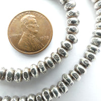 Thai Silver, Small Oblate Stamped Bead, 3x5mm, Sold Individually