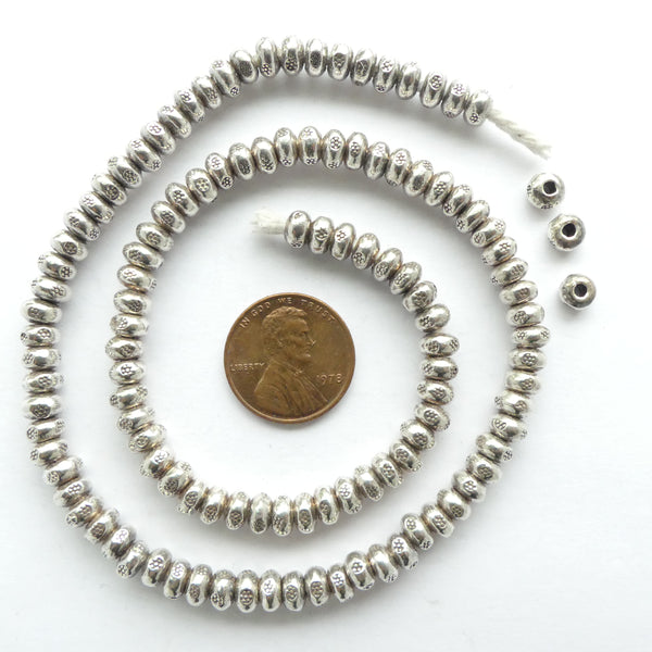 Thai Silver, Small Oblate Stamped Bead, 3x5mm, Sold Individually