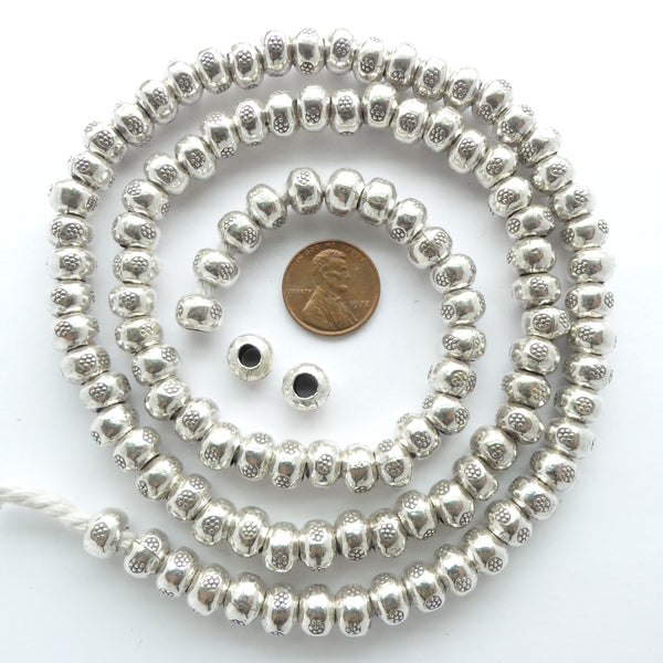 Thai Silver, X-Large Large-Hole Stamped Bead, 7x9mm, Sold Individually