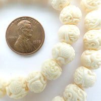Bone, Carved with Stylized Dragons and Chinese Characters, 8x10mm, Sold Individually