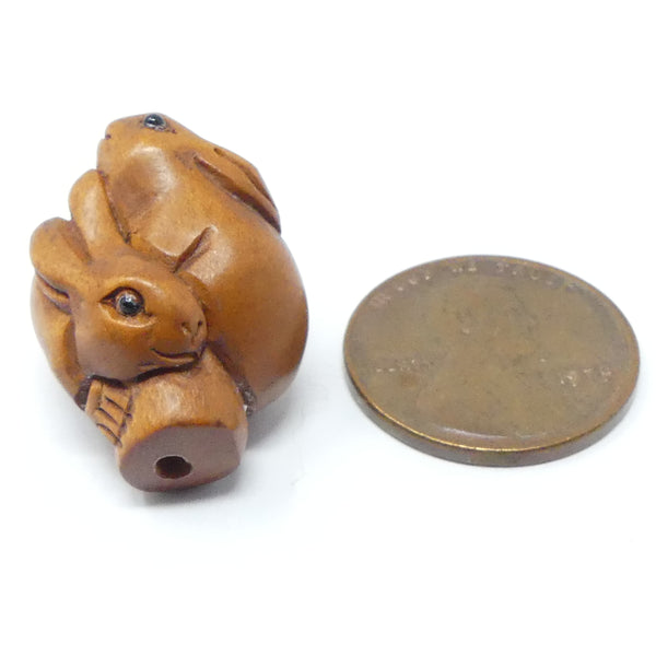 Ojime, Two Bunnies on a Log, 22mm, Sold Individually