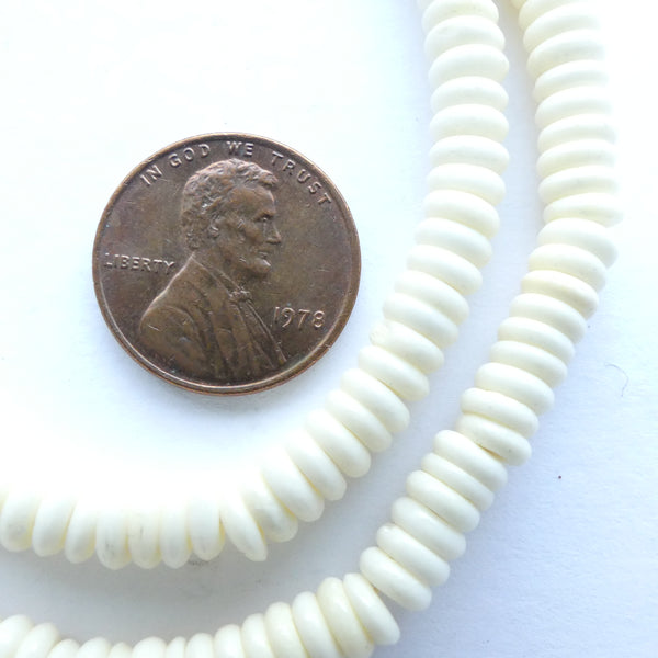 Bone Slices, Strand of White 1.5x5mm Beads