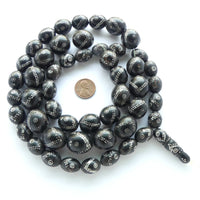 Yemeni Black Coral and Silver Vintage Prayer Strand