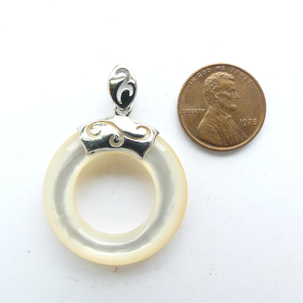 Mother of Pearl Circle Pendant with Silver Hanger