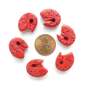 Cinnabar, New, Small Leaping Fish 20x15mm, Sold by the Set of 6