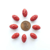 Cinnabar, Oval 15x9mm, Flower Design, Set of 8