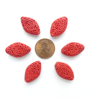 Cinnabar, Flat Diamond 22x17mm, Auspcious Characters, Set of 6