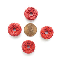 Cinnabar, Auspicous Bi Shape 20mm, Floral Decoration, set of 4