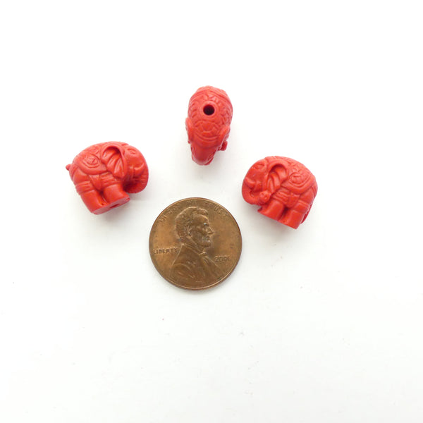 Cinnabar, Elephant 12x15mm, Small, Set of 3