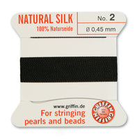 Silk, Carded 2 Meters with Needle, Black Size 2