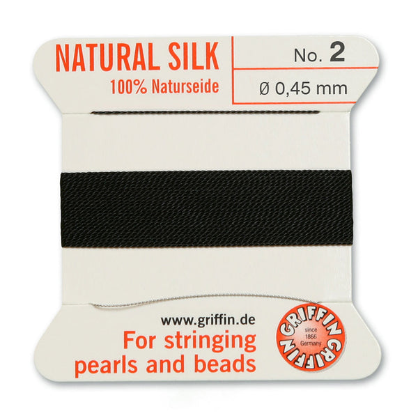 Silk, Carded 2 Meters with Needle, Black Size 2