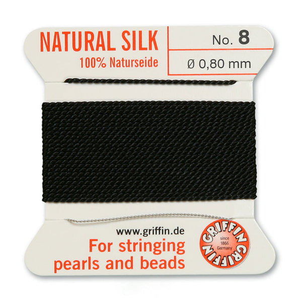Silk, Carded 2 Meters with Needle, Black Size 8