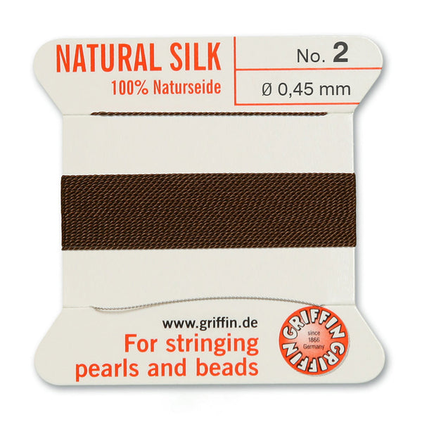 Silk, Carded 2 Meters with Needle, Brown Size 2