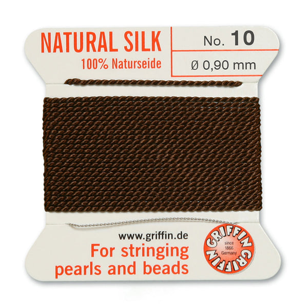Silk, Carded 2 Meters with Needle, Brown Size 10