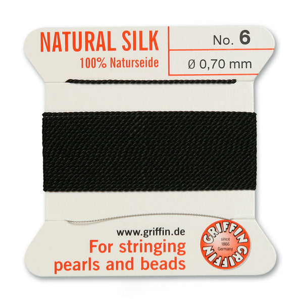 Silk, Carded 2 Meters with Needle, Black Size 6