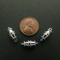 Clasp, Silver Tone Barrel, 15mm Long Including Loops, Set of 3