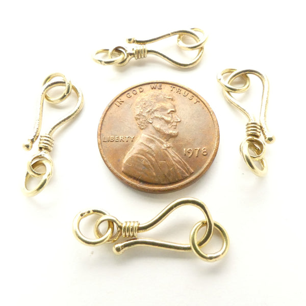 Clasp, Brass Small Hook & Eye (aka J-hook) 22mm, Set of 4