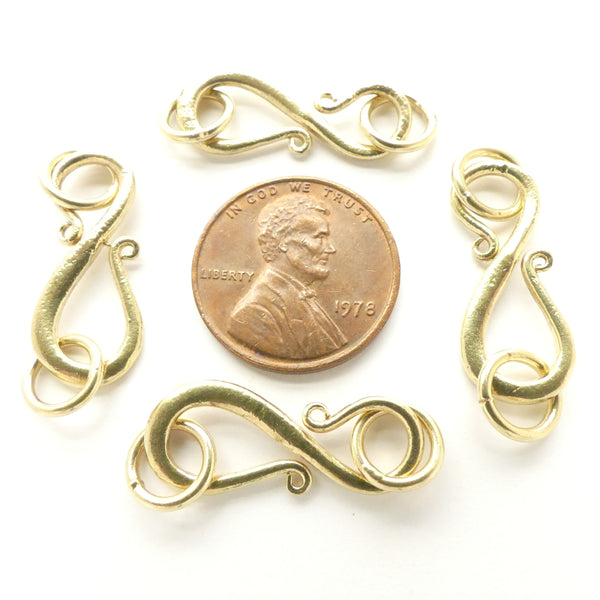 Clasp, Brass, S Hook, 30mm Including Both Loops, Sets of 4