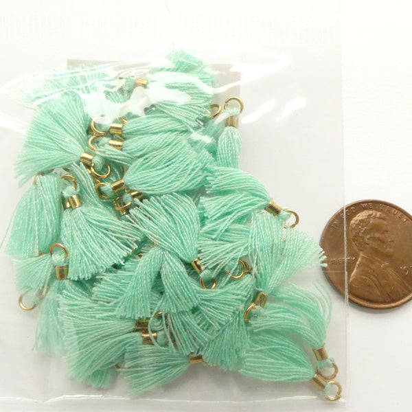 Tassels, 15mm Long Micro Tassels, Mint Green, Set of 50
