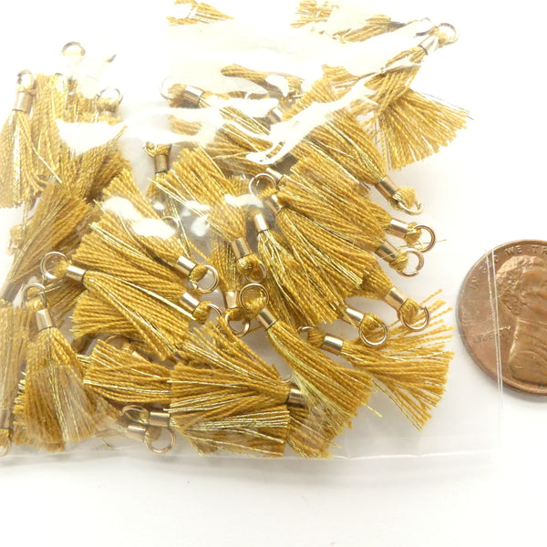 Tassels, 15mm Long Micro Tassels, Amber & Gold, Set of 50