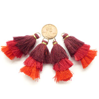 Tassels, Three Tier, Burgundy, Dark Red and Red, 1.5" Long, Set of 4