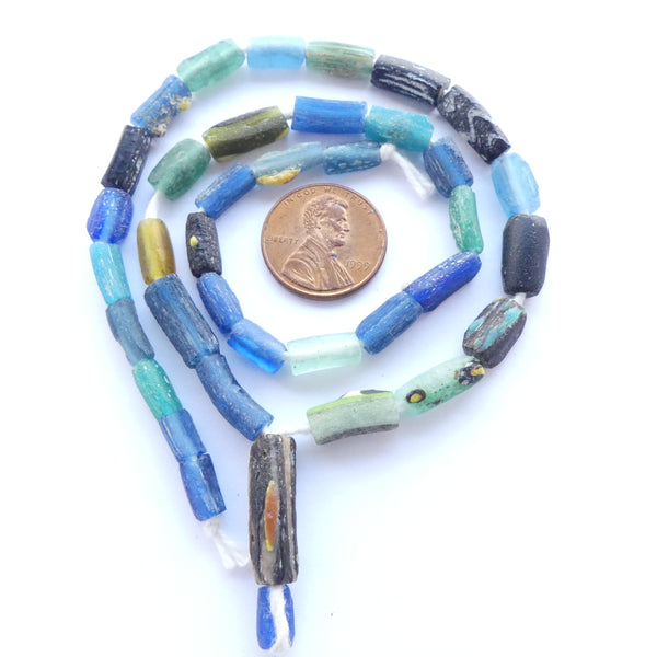 Ancient Glass Made into New Beads, Blue & Aqua Tubes