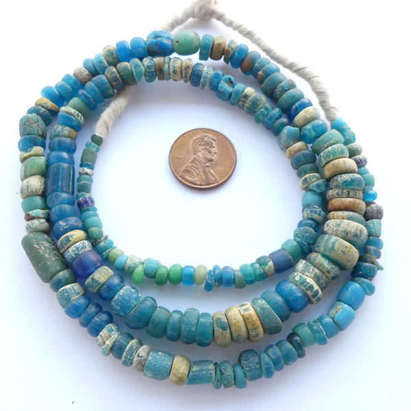 Indo-Pacific Beads, 5-10mm, Aqua with Minimal Patina, 26-inch Strands