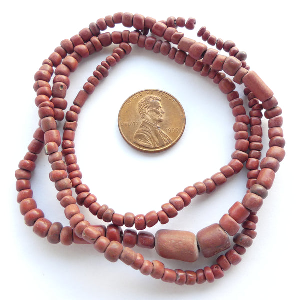 Indo-Pacific Beads, Brick Red, 3-5mm on 20" Strands, Excellent Condition