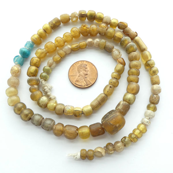 Gold Glass Beads, 5-12mm, Strand of Assorted Shapes on 24-inch strand