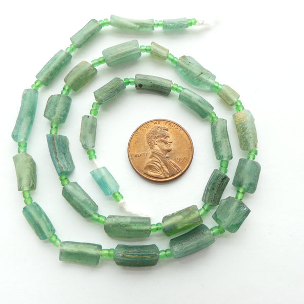 Ancient Glass Made into New Beads, Green Tubes