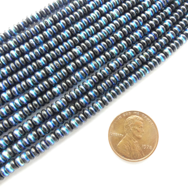 Czech Glass Rondelles, 4mm, Black Iris, Pkg of 100